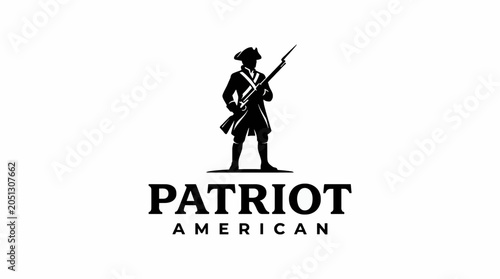 Fotografía Minimalist Silhouette Vector of an 18th Century American Patriot Soldier Holding