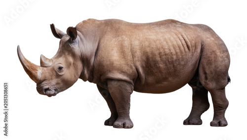 Foto White rhinoceros with two horns and thick skin