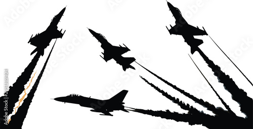 Foto Military Fighter Jet Silhouette Set - Air Force Combat Maneuvers