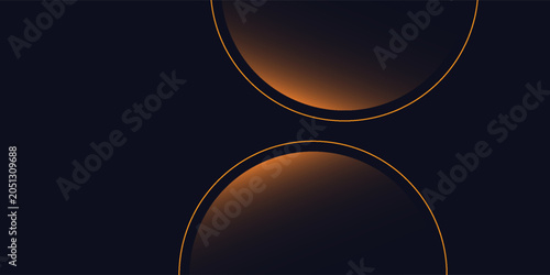 Navy blue abstract background with halftone golden lines delicate pattern. Small light spot box. Curve line, cosmic galaxy space. Festive BG for social media, birthday party invitation.