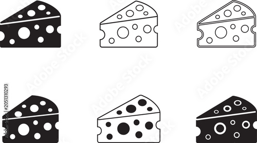 Fotografie Cheese Slice Icons Collection Black Vector Food Illustration Set Isolated on Whi
