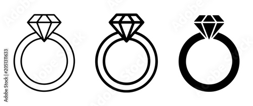 Foto Diamond Ring Icons, Engagement Symbol Vector Set, Wedding Jewelry Graphics