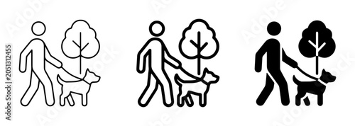 Foto Dog Walking Icon Set, Pet Owner Silhouette, Park Activity, Outdoor Leisure, Simp