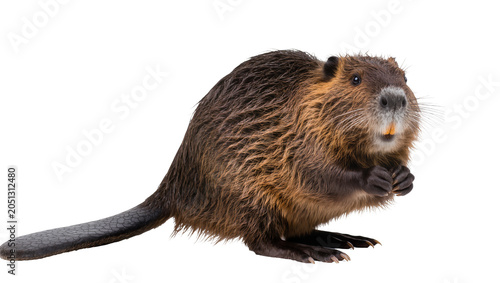 Foto Brown beaver with large incisors and flat tail
