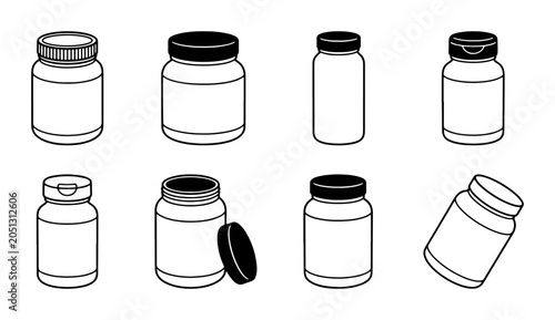 Isometric Medicine Bottle Icons, Pharmaceutical Container Vector Set, Health Supplement Jars Collection