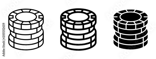 Casino Chips, Gambling Tokens, Stacked Poker Chips Icons, Vector Set