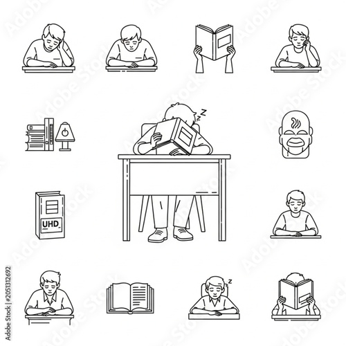 Foto Students are sitting at desks reading books in a classroom setting