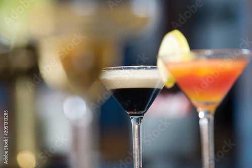 Close up of glasses filled with cocktails
