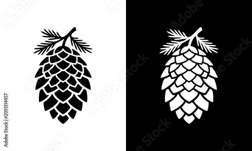 Foto Pinecone silhouette illustrations appear against contrasting black and white backgrounds