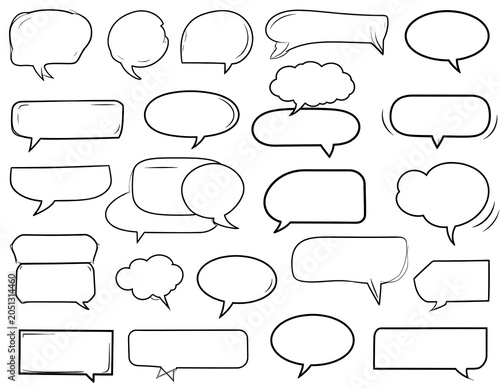 A collection of 25 variously shaped and sized speech bubbles