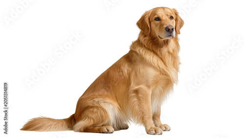Bild auf Leinwand Golden Retriever dog sitting attentively, full body shot
