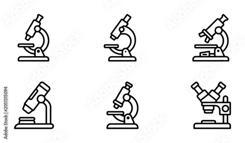 Photos Microscope Icons Set, Scientific Research Tools, Laboratory Equipment, Medical D
