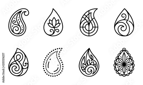Bild auf Leinwand Elegant Paisley Icons, Decorative Droplet Shapes, Floral Ornaments, Vector Eleme