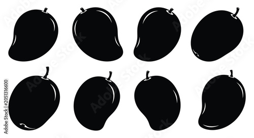 Bild auf Leinwand Mango Silhouettes Black Fruit Shapes Against White Background