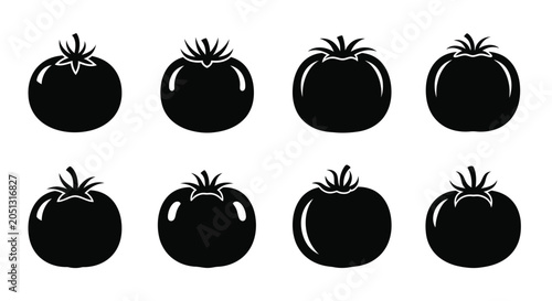 Obraz na plátně Tomato Silhouettes Black Shapes In A Repeating Pattern On White
