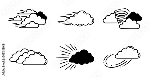 Tableau sur toile Cloud Icons Set: Weather, Wind, Storm, Sunburst, Vector Graphics for Meteorology