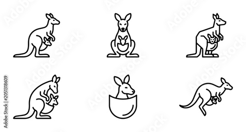 Foto Kangaroo Icons Set, Australian Wildlife Vector Graphics, Mother and Joey Silhoue