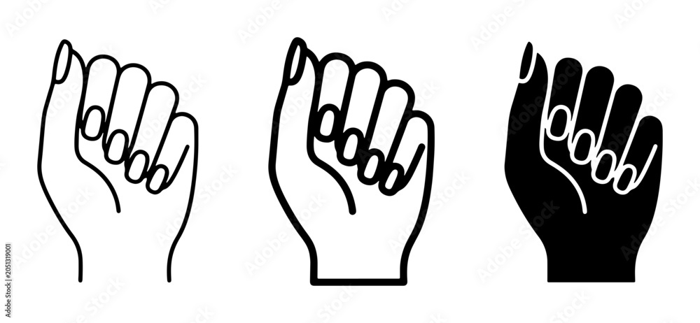 Fototapeta premium Fist Hand Icon Set, Black and White Line Art, Symbol of Power, Solidarity, Protest
