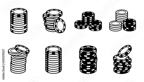 Foto Casino Poker Chips, Gambling Tokens, Stacked Tokens, Vector Icons Set