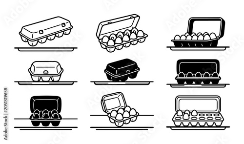 Obraz na plátně Egg Carton Icons, Food Packaging Vector Set, Farm Fresh Poultry Containers