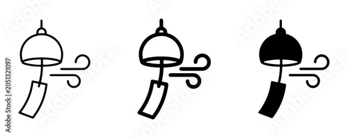 Foto Wind Chime Icons, Japanese Furin Symbols, Wind Sound Elements, Vector Art