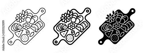 Canvastavla Charcuterie Board Icons, Appetizer Platter Vector Set, Cheese and Fruit Snack Co