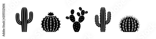 Fotografija Collection of black cactus silhouettes isolated on a white background