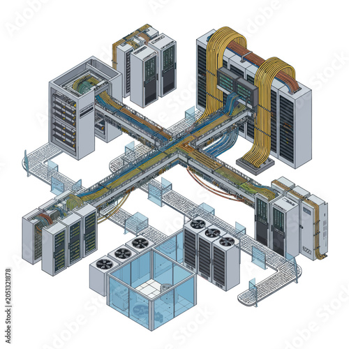 Modern Data Center Infrastructure with Servers and Cooling Systems.