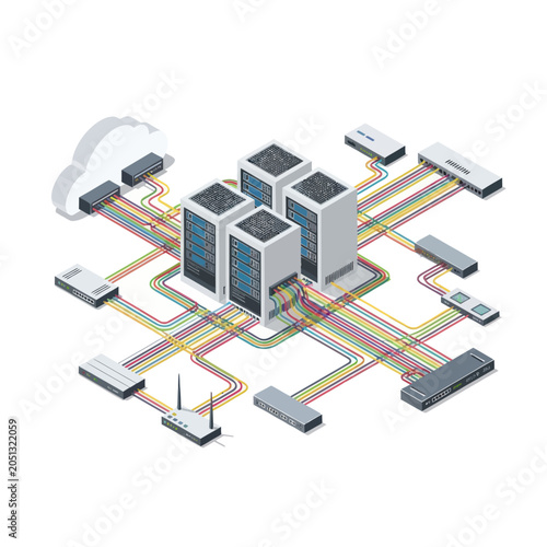 Modern Data Center Network Infrastructure with Cloud Connectivity.