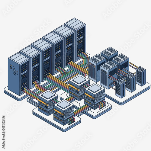 Modern Server Room Technology Network Infrastructure.