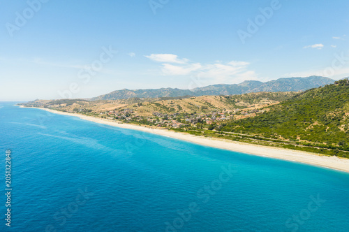 Aerial view of Ferruzzano coast in Calabria, the blue mediterranean ocean