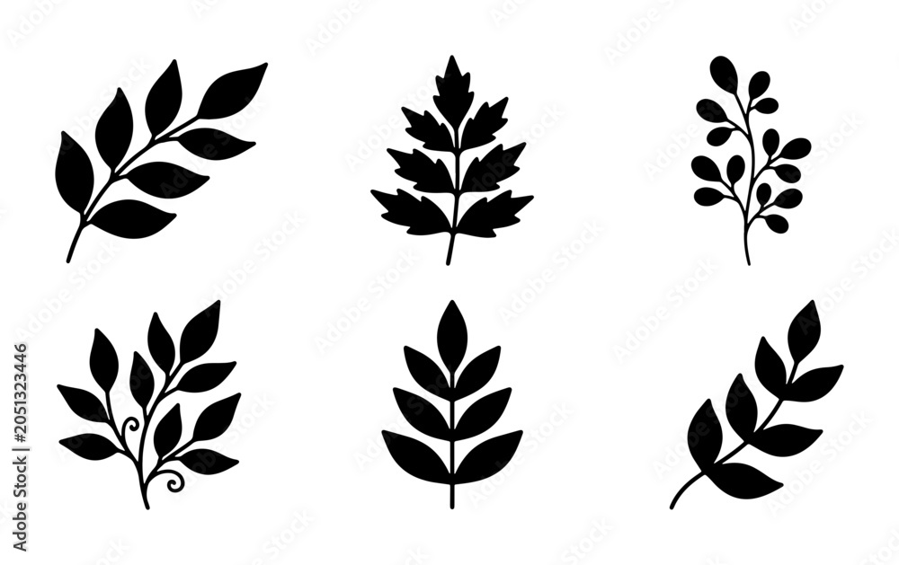 Fototapeta premium Botanical Vector Elements, Delicate Leaf Sprigs, Organic Flourishes, Nature Motifs Set