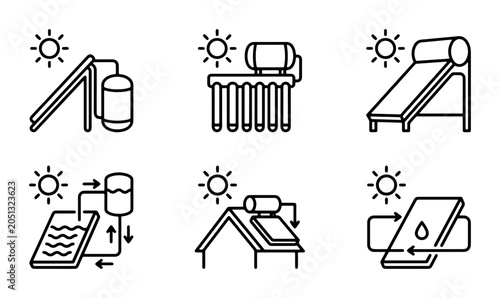 Foto Solar Water Heater Icons, Renewable Energy Systems, Sustainable Technology, Eco-