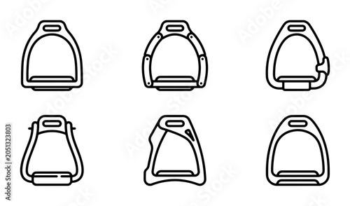 Obraz na płótnie Horse Stirrup Icons, Equestrian Equipment Vector Set, Riding Gear Collection, Bl
