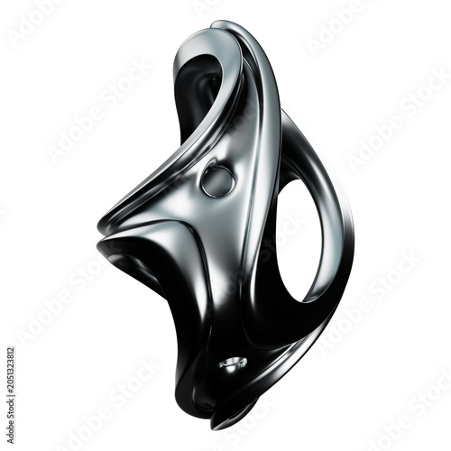 Chrome Abstract Shape 3d Render icon, Isolated Metal shape, Futuristic modern minimalist Y2K aesthetic, Transparent background, 3d illustration