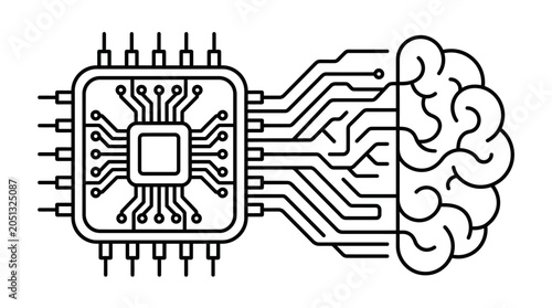 Circuit lines connecting CPU chip to human brain.