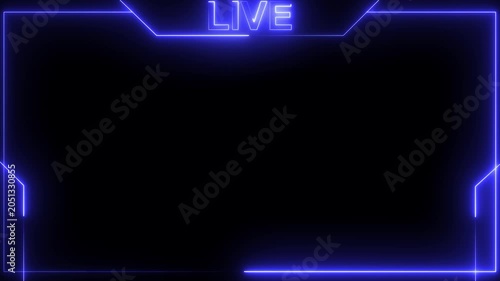 live streaming neon text frame animation box frame neon frame live streaming game live Stream overlay animation for live streaming video Titles futuristic hud frame with facecam 4k