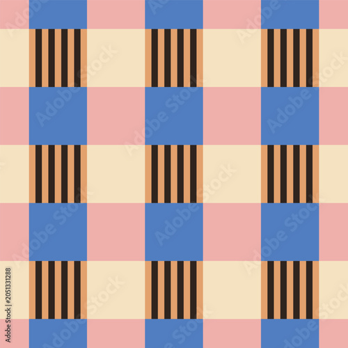 Bild auf Leinwand Colour block grid seamless repeat with embedded fine stripe details