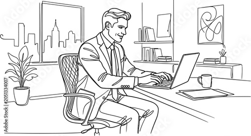 Fotografie A professional businessman working on his laptop in an office.