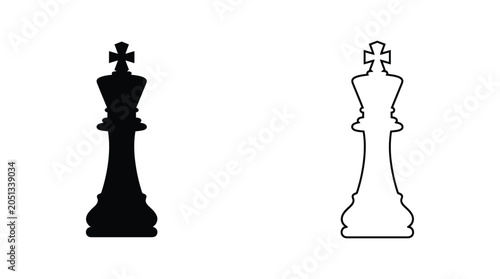Quadro su tela Chess King Piece Black Silhouette And White Outline Against White Background