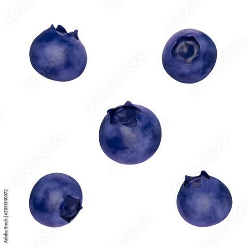 Blueberries 3d Render Set Isolated on White Background