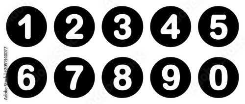 Photos number button circle set black icon