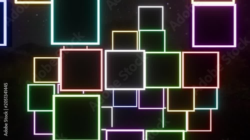 Abstract Neon Square Frames Animation Background with Colorful Glowing Geometric Shapes