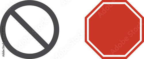 Graphical representation of prohibition sign and stop sign symbols isolated on white