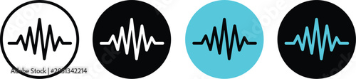 Set of four circular icons featuring abstract waveform graphics in various color combinations