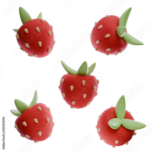 3D Rendered Strawberries Elements Collection