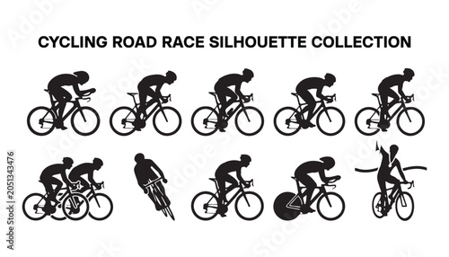 Tableau sur toile Cycling Road Race Silhouette Icon Sheet.
