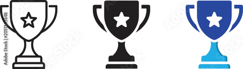 Three different trophy icons showcasing achievement and recognition in multiple design styles
