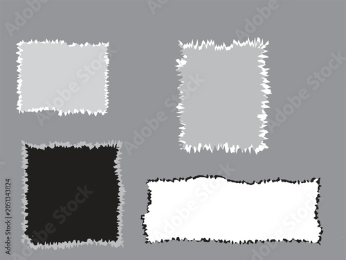 A long horizontal set of torn pieces of paper isolated on a white background.