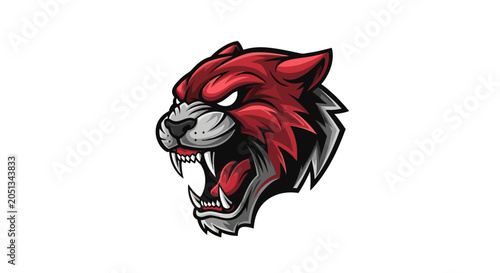 Konstfotografi Fierce Red Panther Mascot Head Logo, Aggressive Roaring Wild Cat